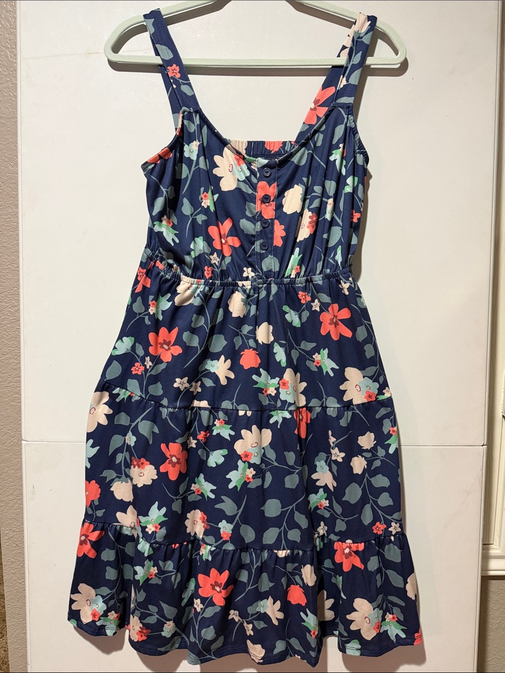 LuLaRoe Amanda Navy Dress with Coral, Cream & Mint Floral Print